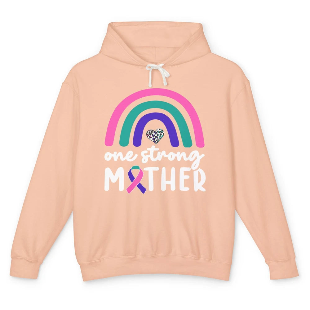 One Strong Mother Teal Rainbow Warrior Thyroid Cancer Month Unisex Lightweight Hoodie