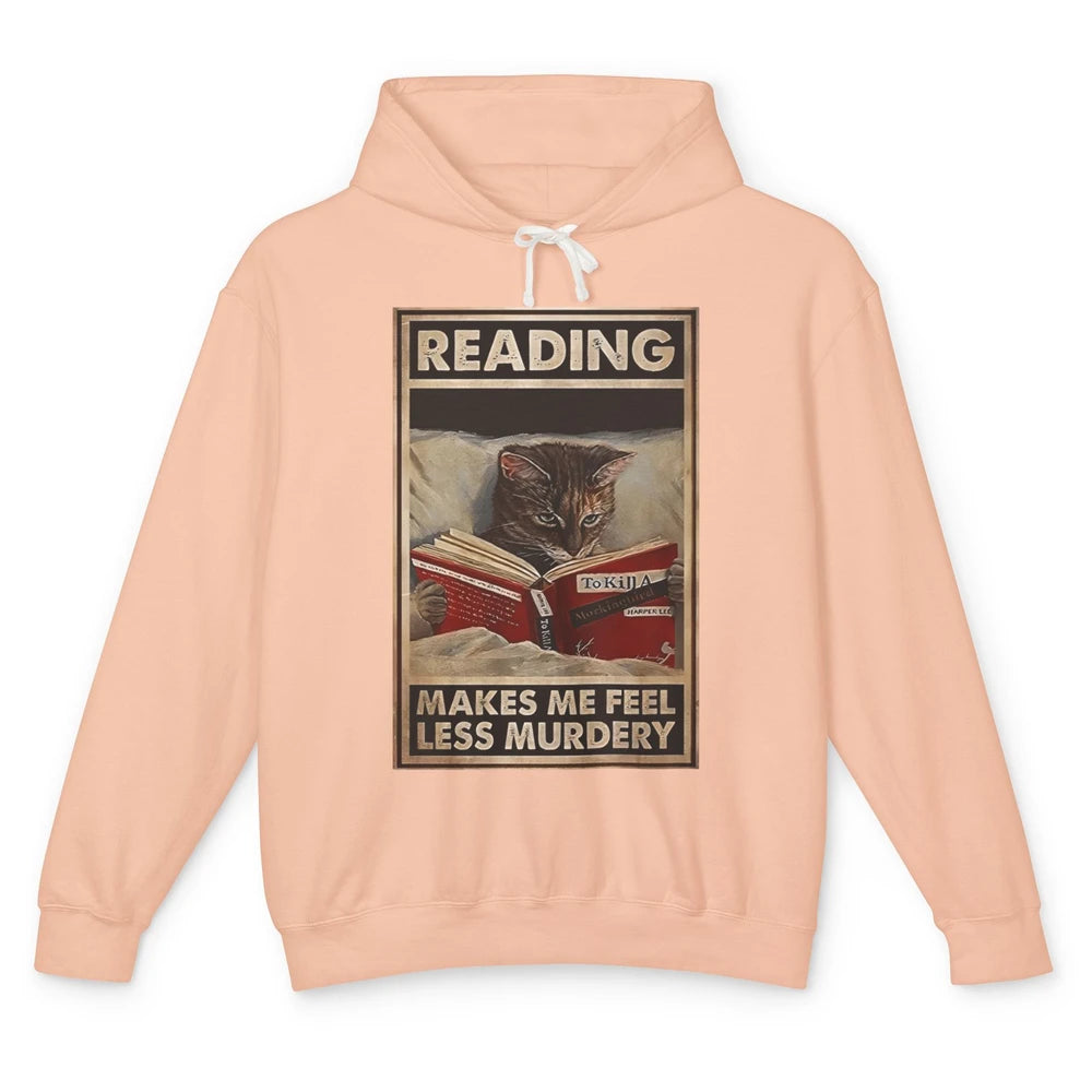 Retro Cat Reading Makes Me Feel Less Murdery Book Readers Unisex Lightweight Hoodie