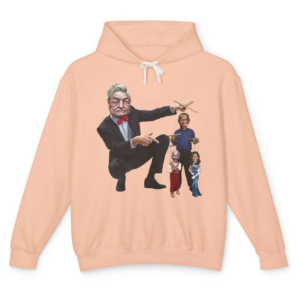 Funny George Soros Playing Puppets Biden Anti Biden Liberals Unisex Lightweight Hoodie