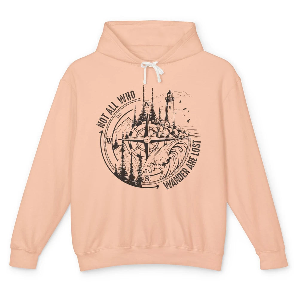 Retro Mountain Adventure Compass Not All Who Wander Are Lost Unisex Lightweight Hoodie