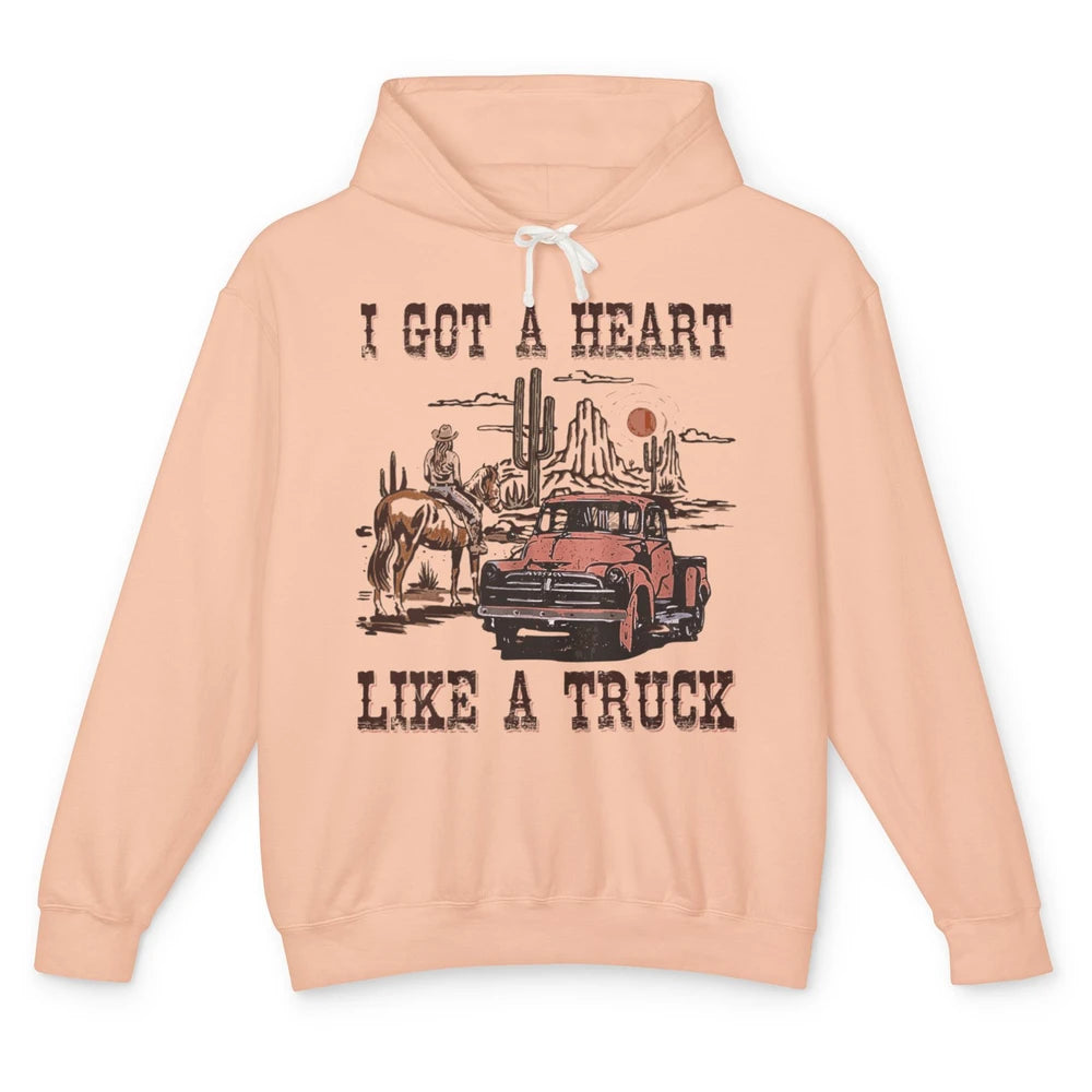 Western Sunset Cowgirl I Got Heart Like Truck Rodeo Cactus Unisex Lightweight Hoodie