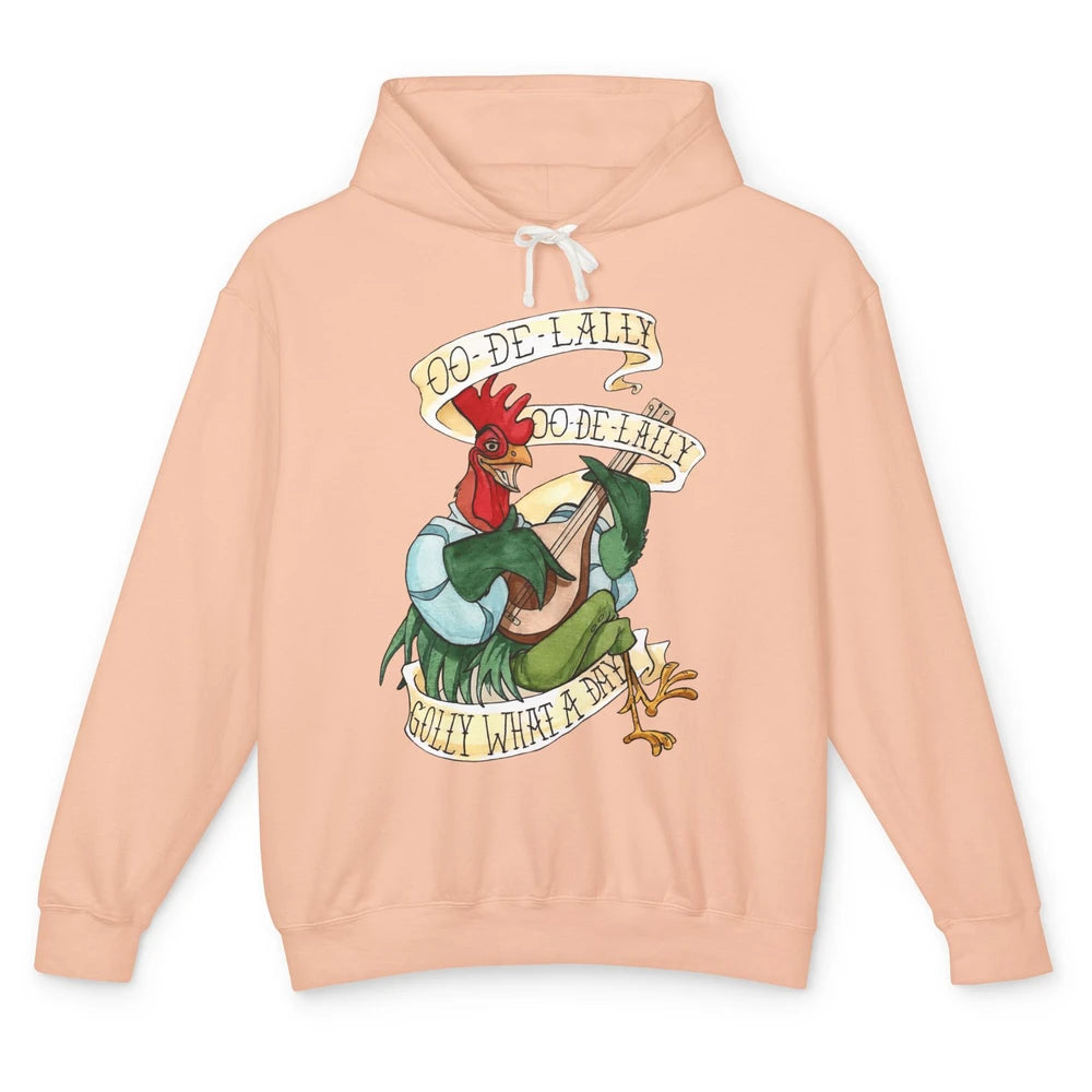 Funny Chicken Rooster Play Banjo What A Day Musician Rooster Unisex Lightweight Hoodie