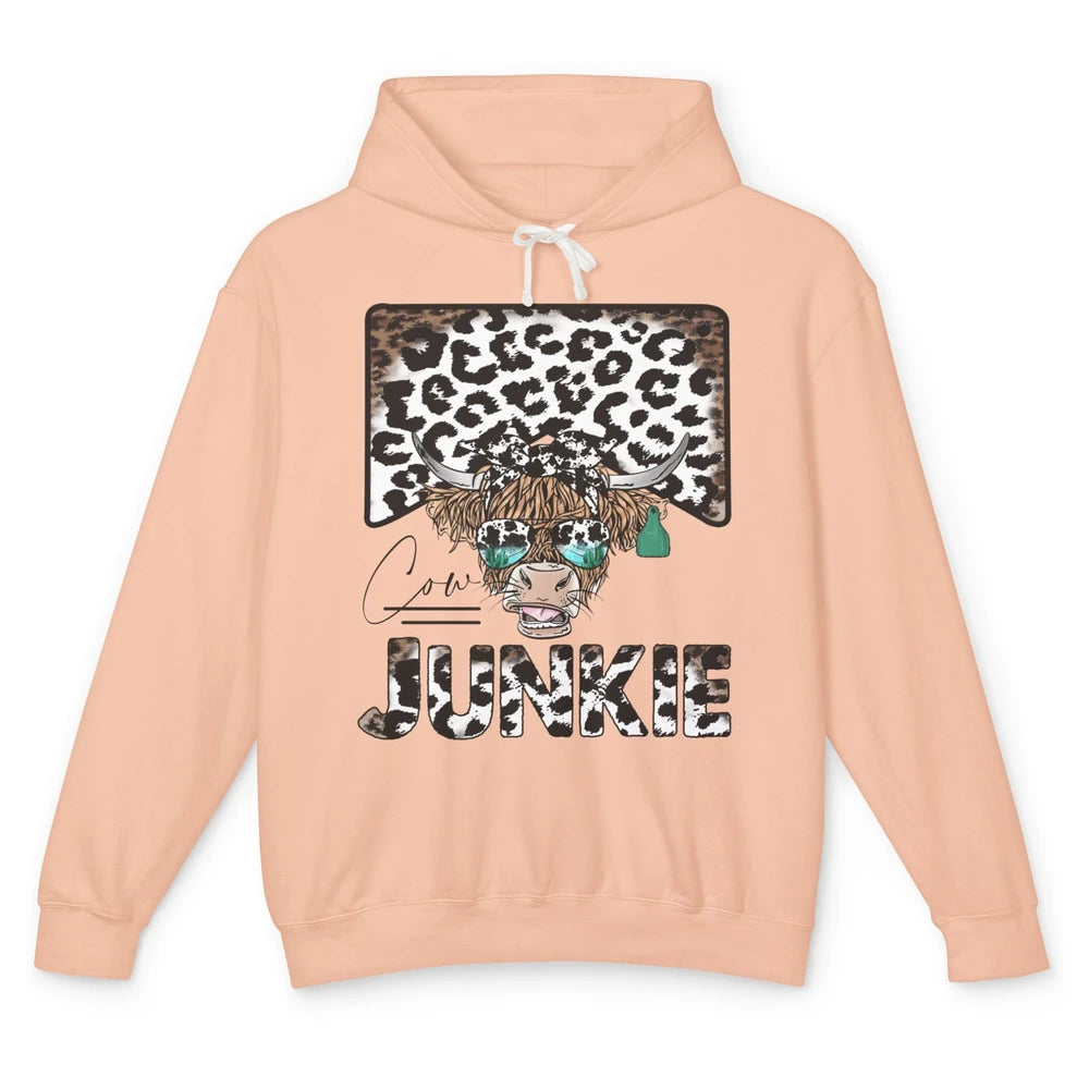 Leopard Highland Cow Bandana Cow Junkie Western Country Unisex Lightweight Hoodie