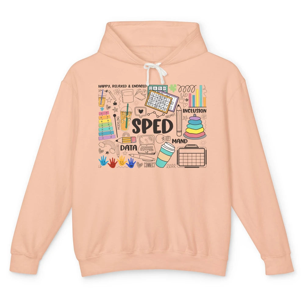 Special Education Teacher Happy Relax Encaced Inclusion Unisex Lightweight Hoodie