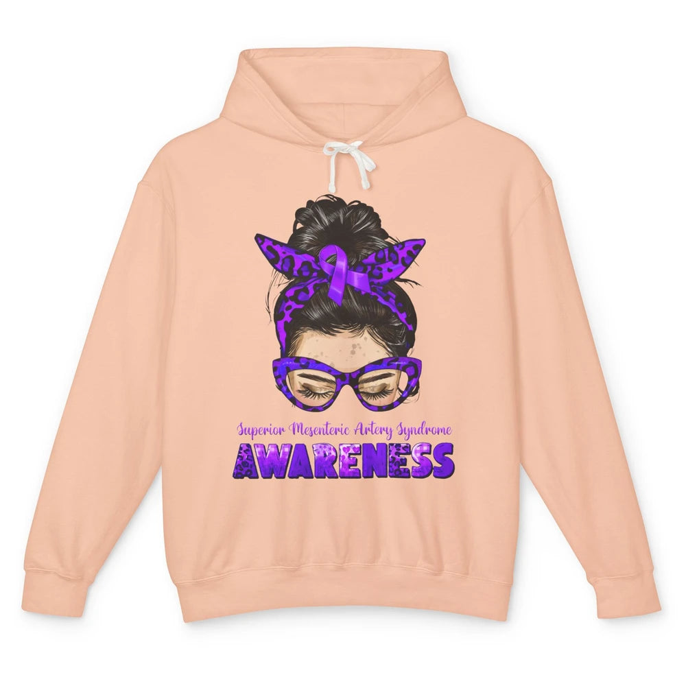 Superior Mesenteric Artery Syndrome Ribbon Leopard Messy Bun Unisex Lightweight Hoodie