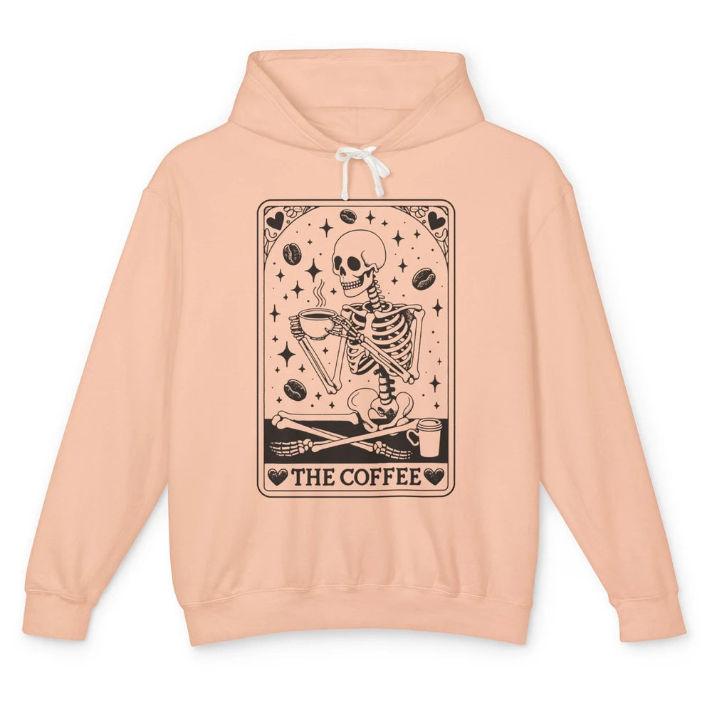 Funny Skeleton The Coffee Tarot Card Witchcraft Halloween Unisex Lightweight Hoodie