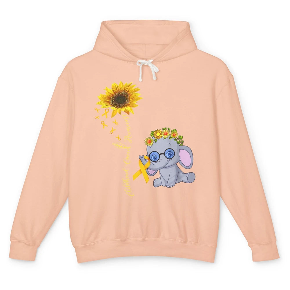 Sunflower Baby Elephant Childhood Cancer Awareness Ribbon Unisex Lightweight Hoodie