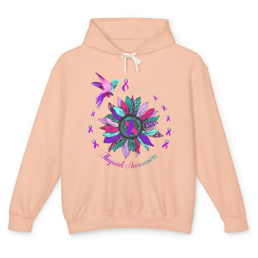 Hummingbird Sunflower Teal Ribbon Warrior Thyroid Cancer Unisex Lightweight Hoodie