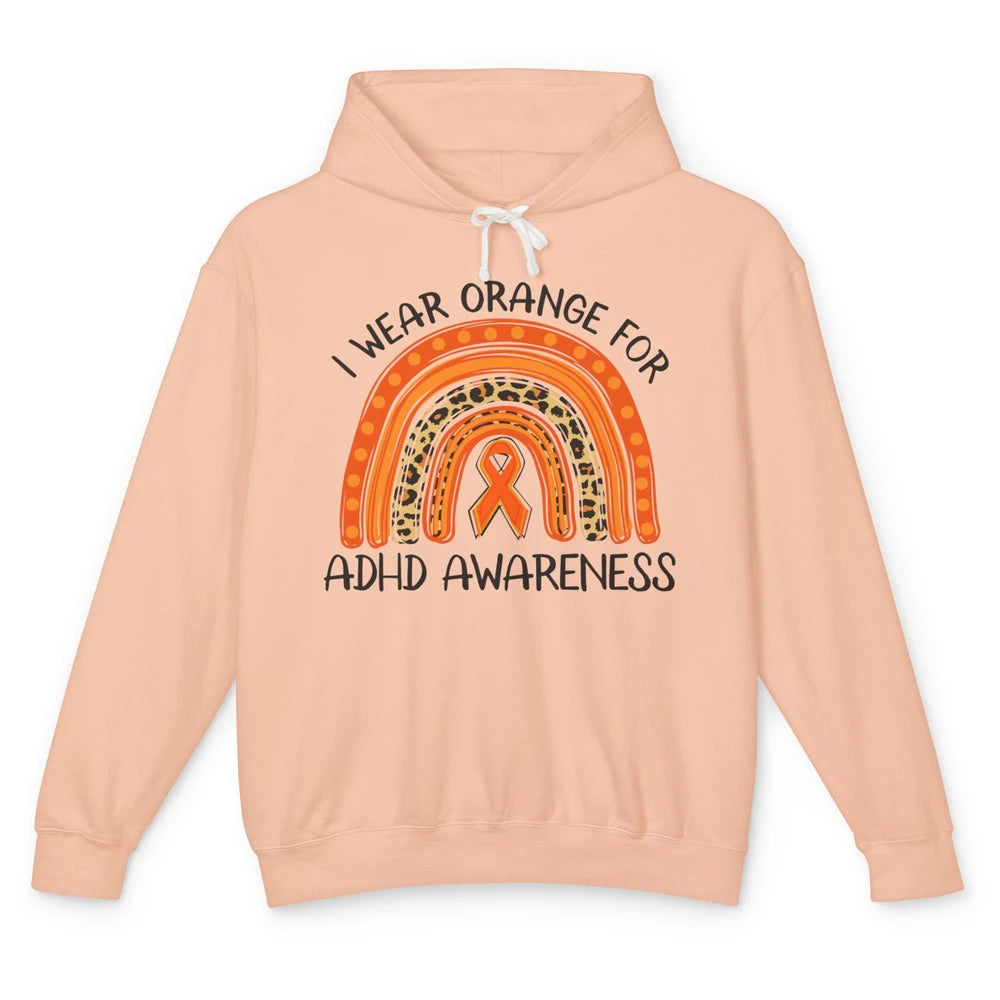 ADHD Awareness Month I Wear Orange For ADHD Rainbow Ribbon Unisex Lightweight Hoodie