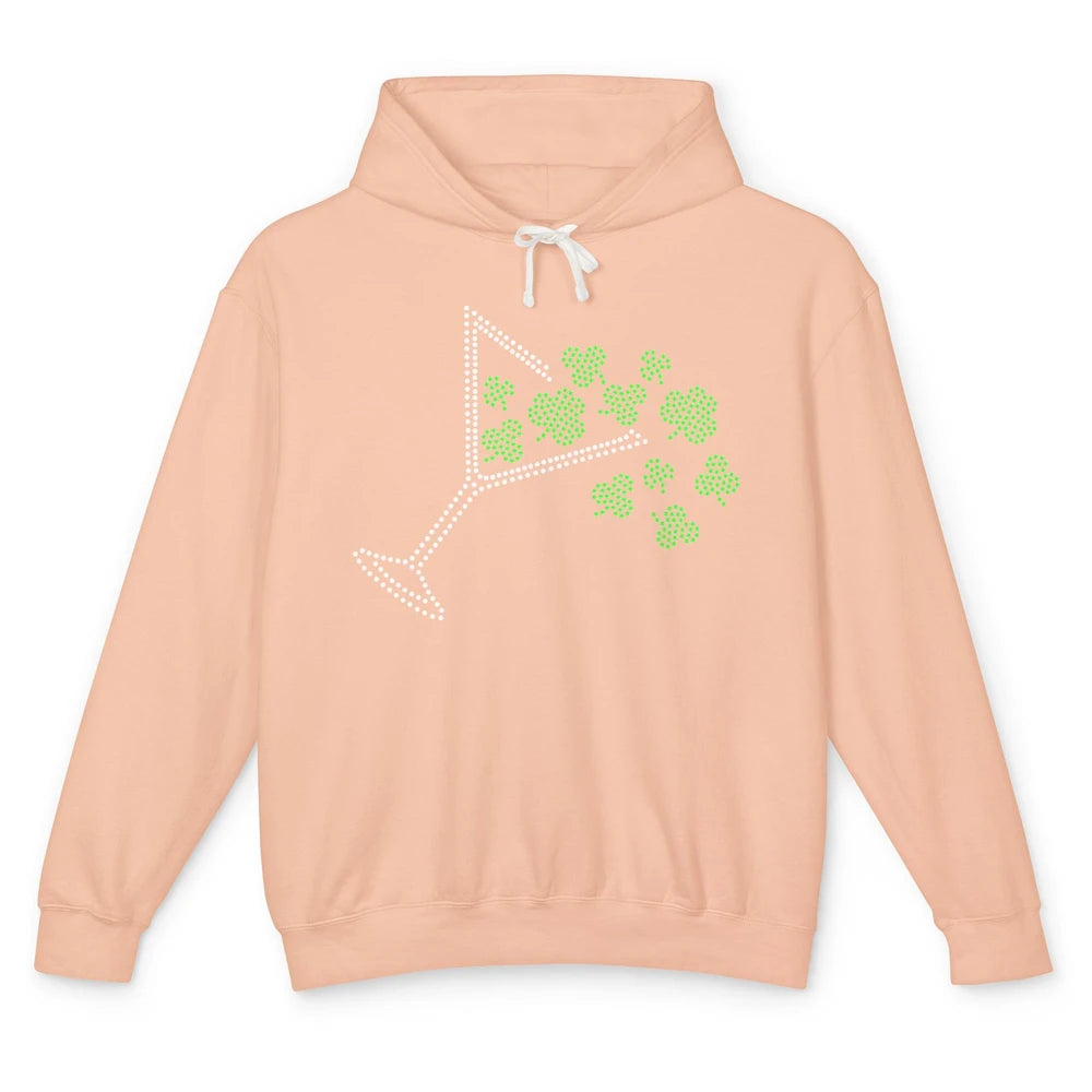 St Patrick's Day Martini Clover Bling Rhinestone Paddy's Day Unisex Lightweight Hoodie