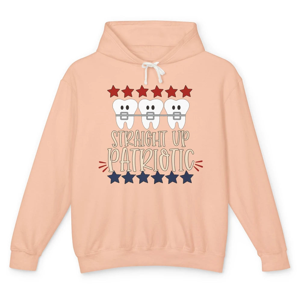 Funny Teeth Orthodontic Straight Up Patriot July 4th Dentist Unisex Lightweight Hoodie