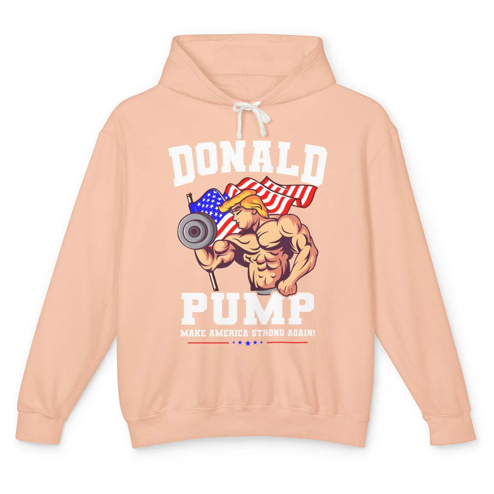 US Flag Donald Pump Make America Strong Again Trump 2024 Unisex Lightweight Hoodie