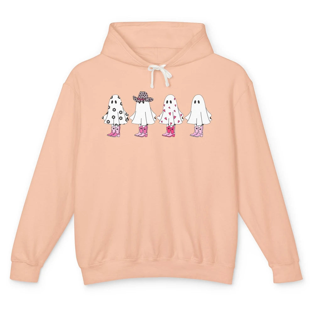 Cute Pink Cowboy Ghost Spooky Boo Daisy Western Halloween Unisex Lightweight Hoodie