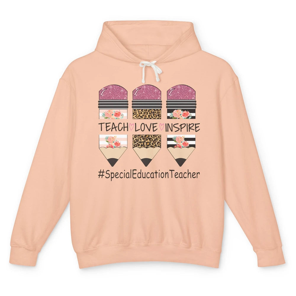 SPED Teacher Teach Love Inspire Leopard Special Education Unisex Lightweight Hoodie