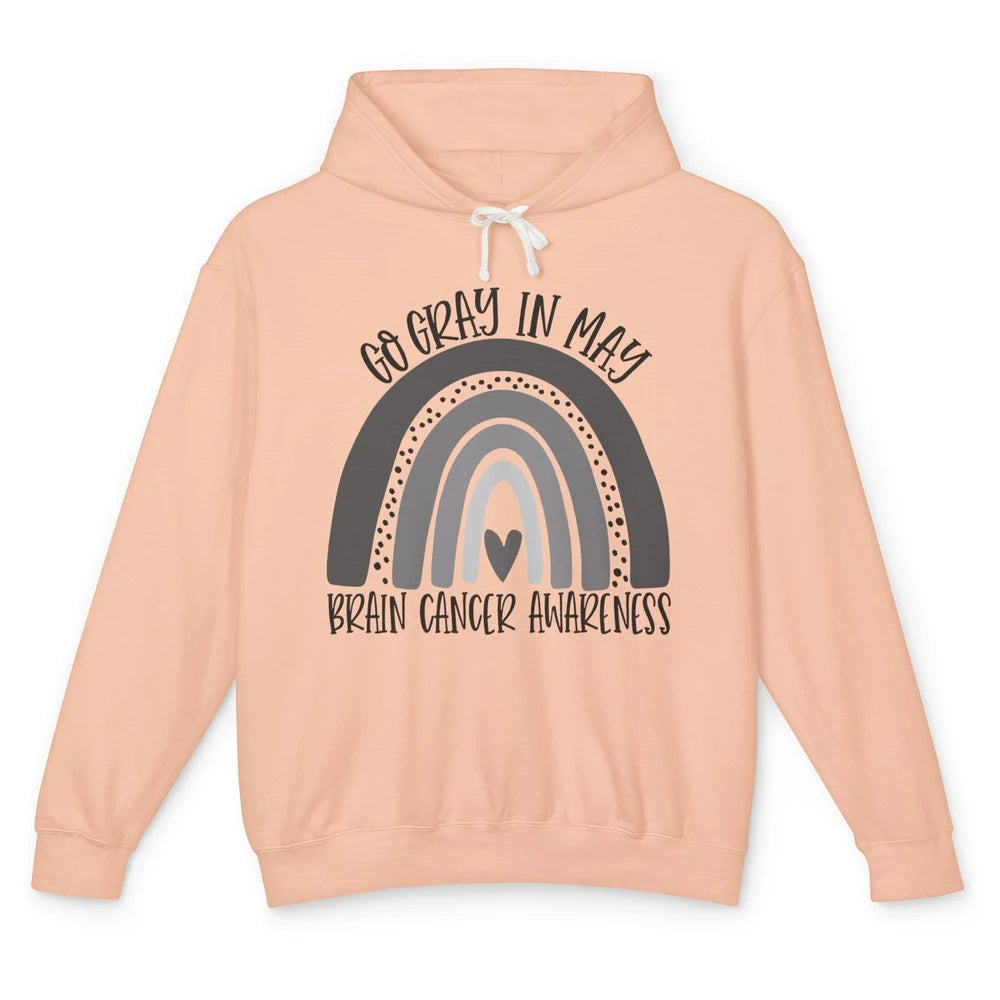 Brain Cancer Awareness Go Gray In May Gray Rainbow Heart Unisex Lightweight Hoodie