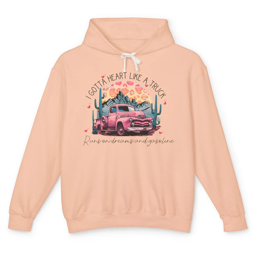 Retro Desert Cactus Got A Heart Like Truck Western Valentine Unisex Lightweight Hoodie