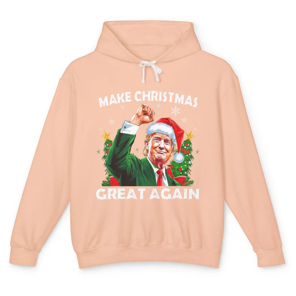 Make Christmas Great Again Funny Santa Trump Political Donald Trump Republican President Xmas Unisex Lightweight Hoodie