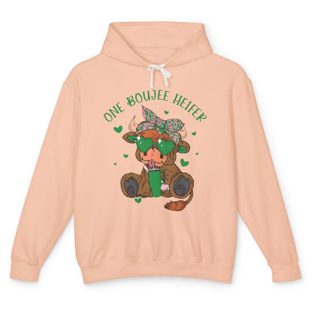 St Patricks Highland Cow One Boujee Heifer Shamrock St Paddy Unisex Lightweight Hoodie