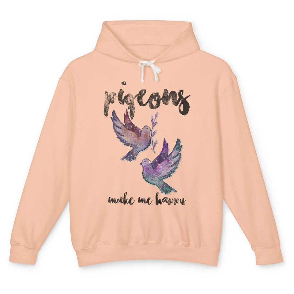 Make Me Happy Pigeon Funny Bird Lover Retro Birding Vintage Unisex Lightweight Hoodie