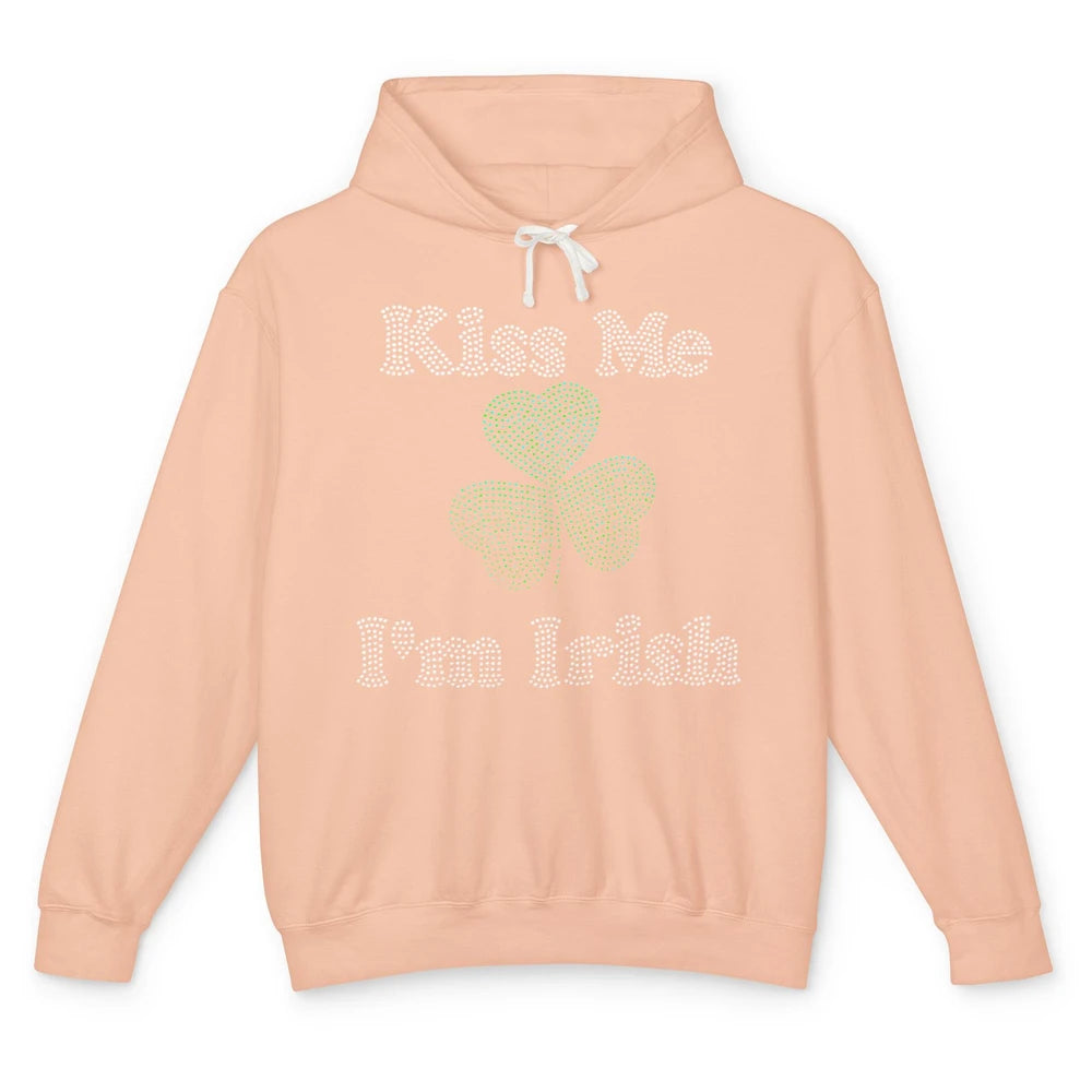 Kiss Me I'm Irish Shamrock Clover Rhinestone St Patricks Day Unisex Lightweight Hoodie