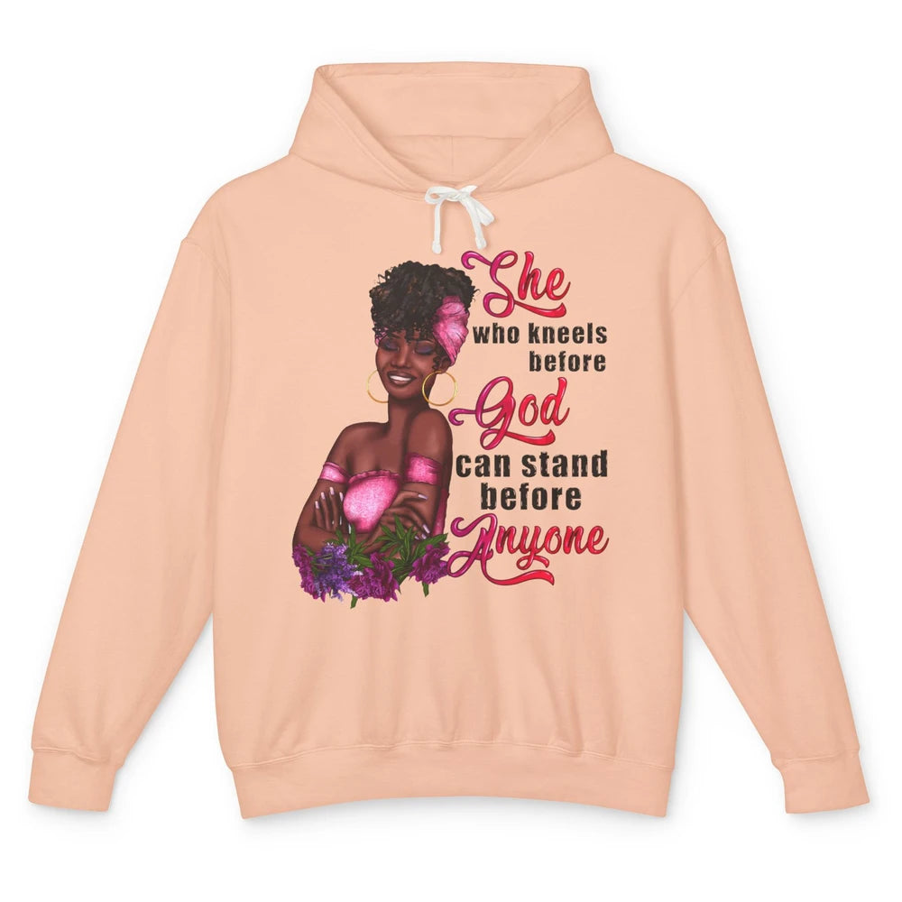 Black Girl She Who Kneels Before God Christian Afro Women Unisex Lightweight Hoodie