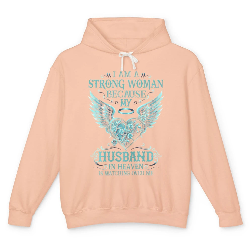 I Am A Strong Woman Because My Husband In Heaven Angel Wings Unisex Lightweight Hoodie