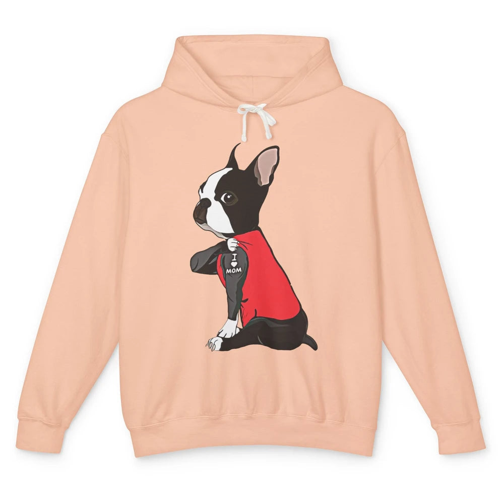 Boston Terrier I Heart Mom Dog Mother Boston Terrier Dog Mom Unisex Lightweight Hoodie