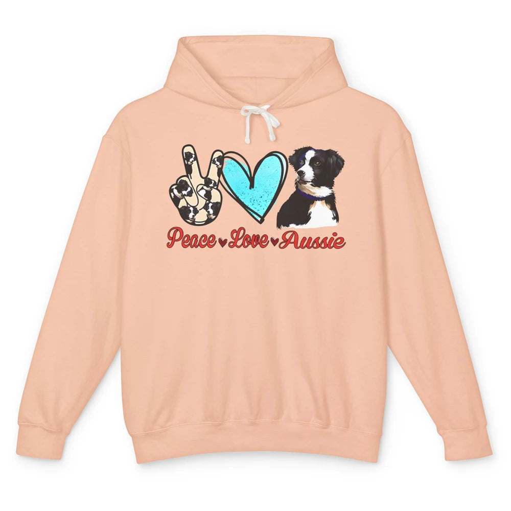 Peace Love Aussie Dog Lovers Australian Shepherd Dad Mom Unisex Lightweight Hoodie