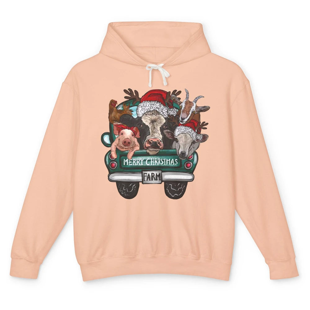 Heifer Merry Christmas Truck Pig Goat Farm Animals Christmas Unisex Lightweight Hoodie