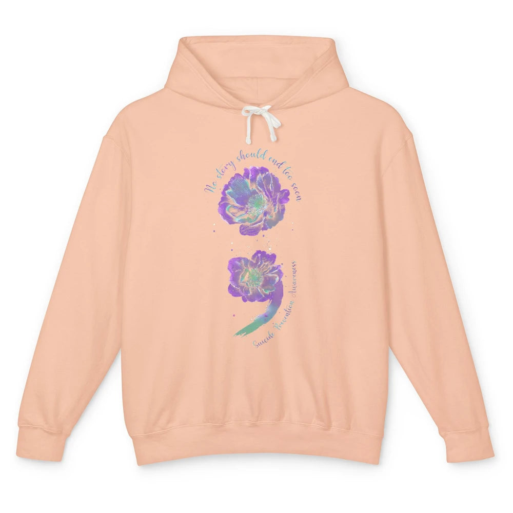 Semicolon Floral Mental Purple Blue Suicide Prevention Month Unisex Lightweight Hoodie