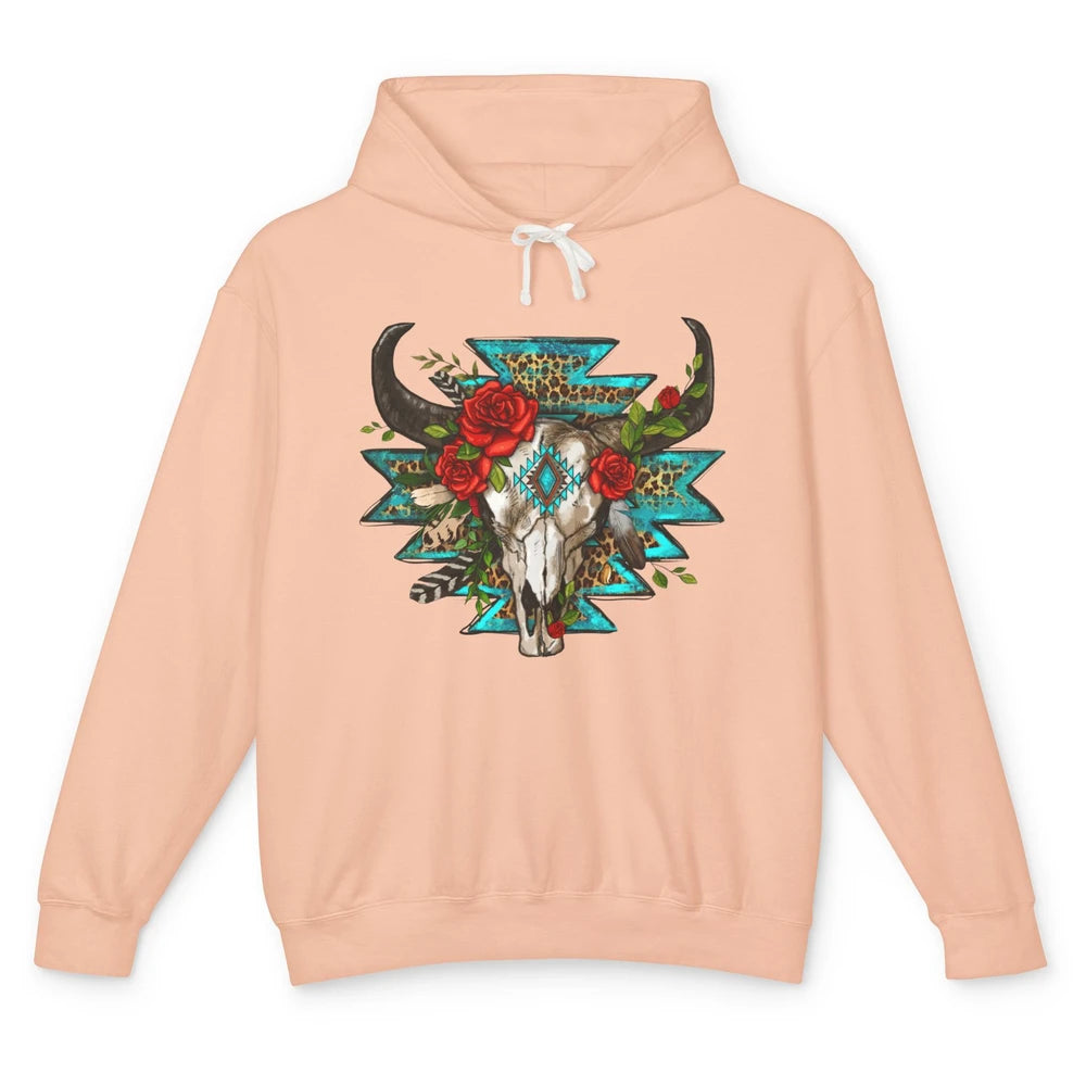 Aztec Heifer Skull Roses Cowboy Floral Leopard Vintage Texas Unisex Lightweight Hoodie