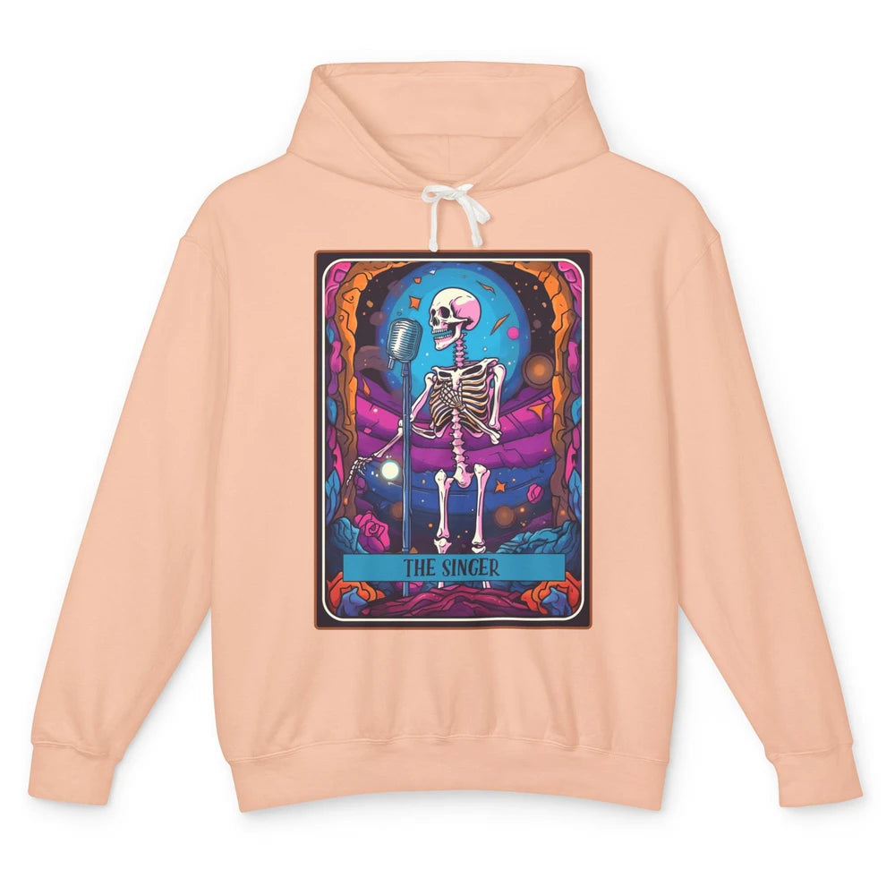 Retro Skeleton Singing The Singer Tarot Card Halloween Unisex Lightweight Hoodie