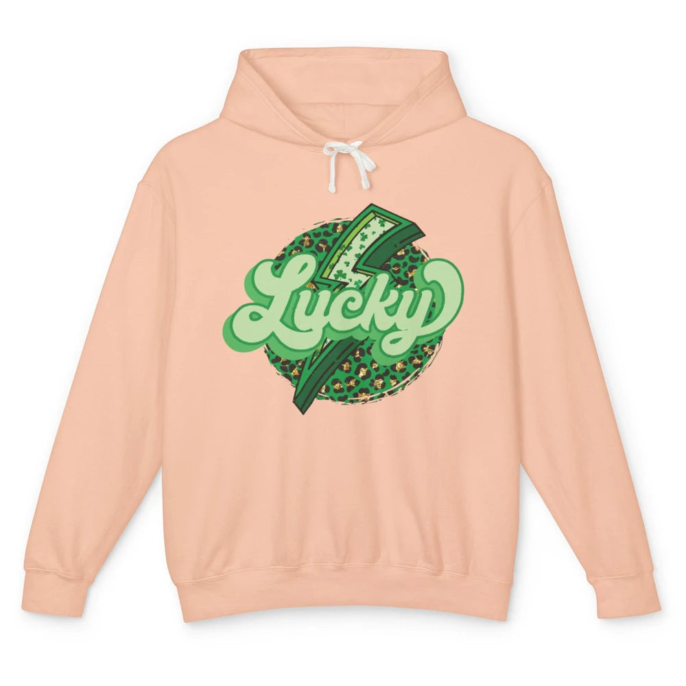 St Patrick Leopard Shamrocks Lucky Lightning Bolt Western Unisex Lightweight Hoodie