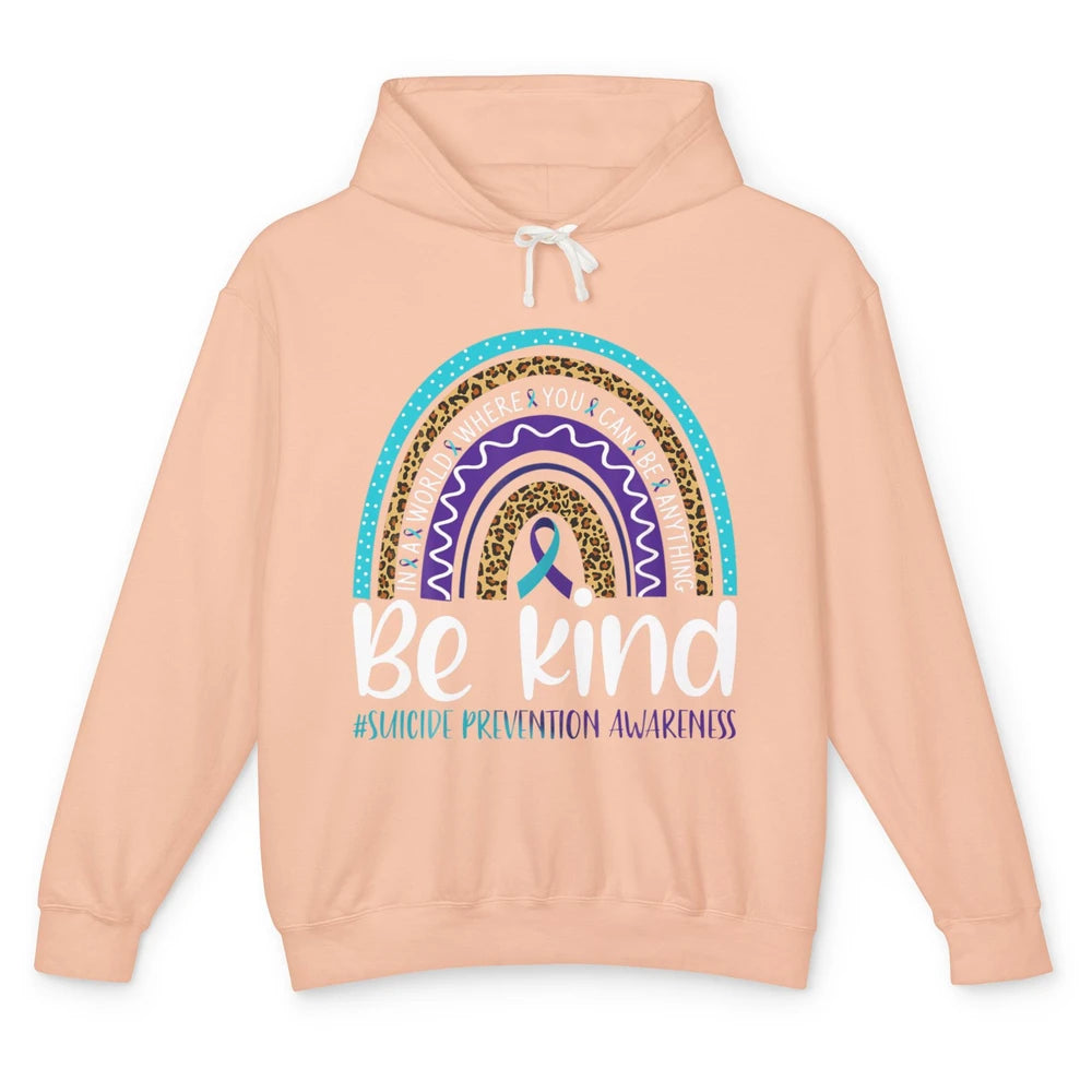 Be Kind Leopard Rainbow Suicide Prevention Awareness Month Unisex Lightweight Hoodie