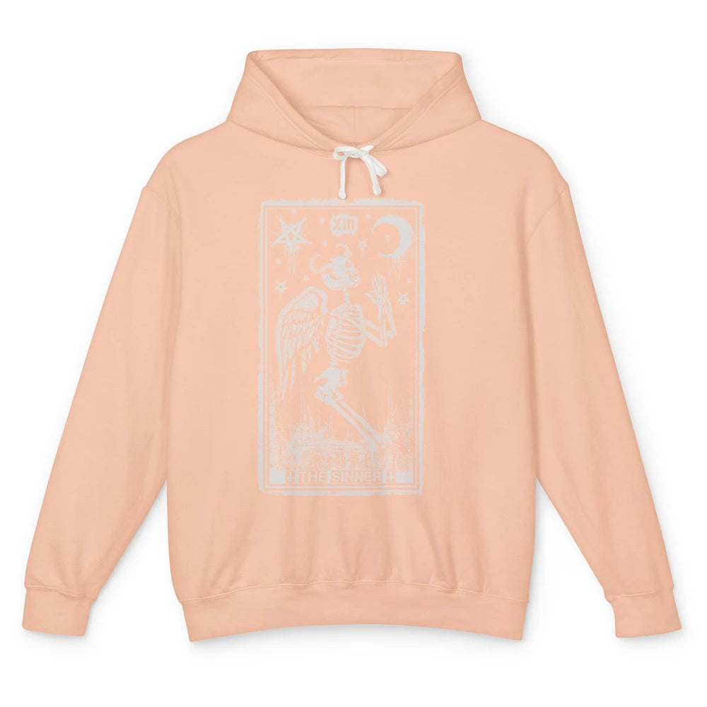 Retro Skeleton Kneeling The Sinner Tarot Card Wiccan Pagan Unisex Lightweight Hoodie