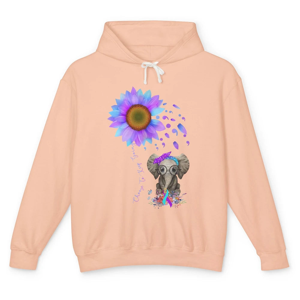 Sunflower Elephant Suicide Prevention Choose To Keep Going Unisex Lightweight Hoodie