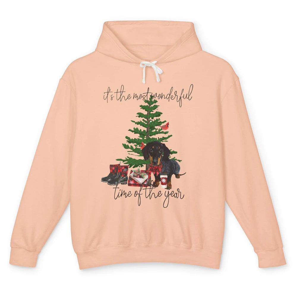 Dachshund Christmas Tree The Most Wonderful Time Of The Year Unisex Lightweight Hoodie