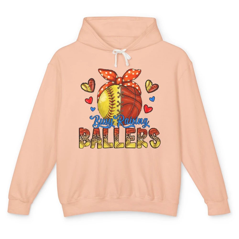 Busy Raising Ballers Softball And Basketball Mom Leopard Unisex Lightweight Hoodie