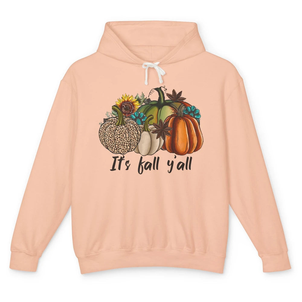 Leopard Pumpkin It's Fall Yall Fall Leaves Western Autumn Unisex Lightweight Hoodie