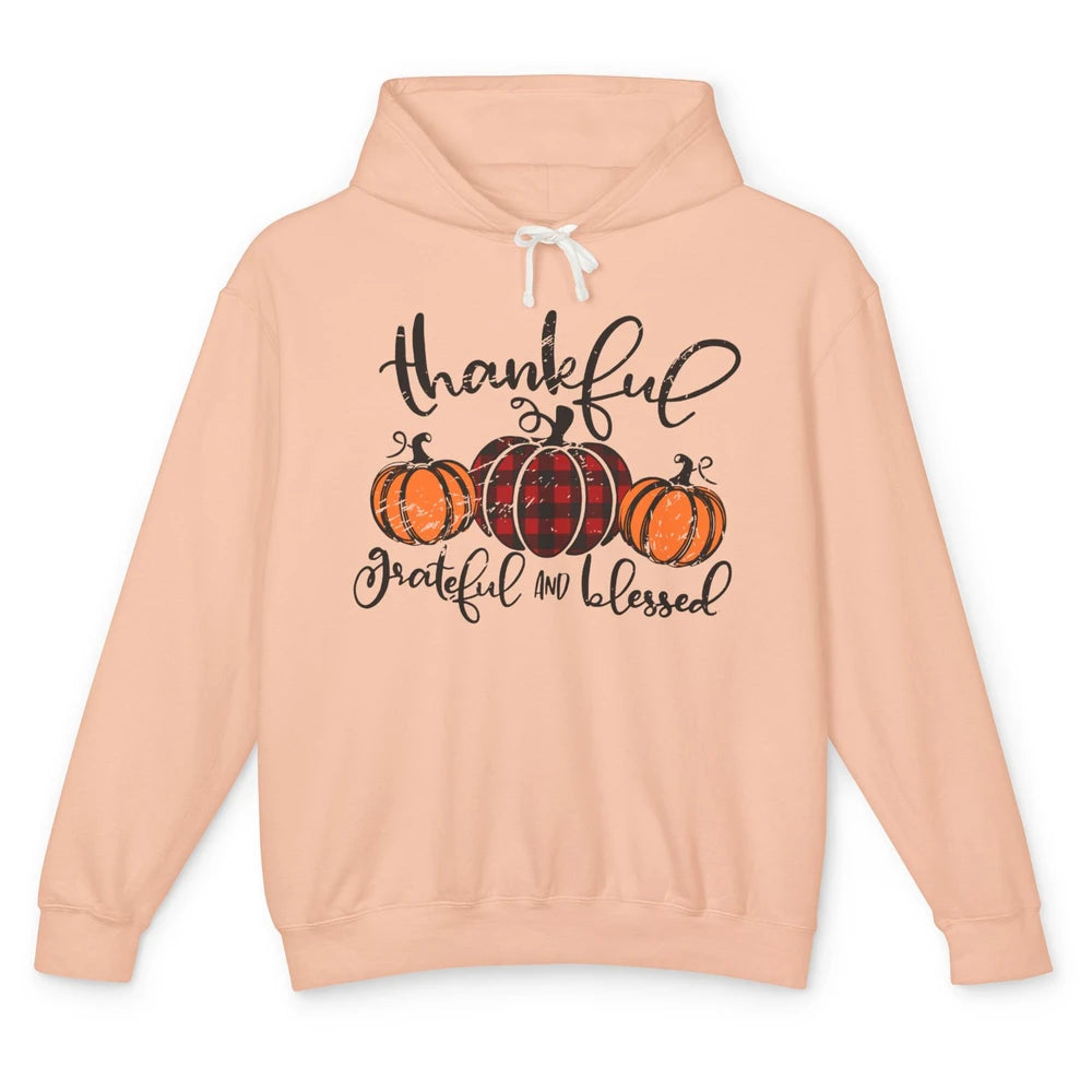 Vintage Grateful Thankful Blessed Pumpkin Fall Thanksgiving Unisex Lightweight Hoodie