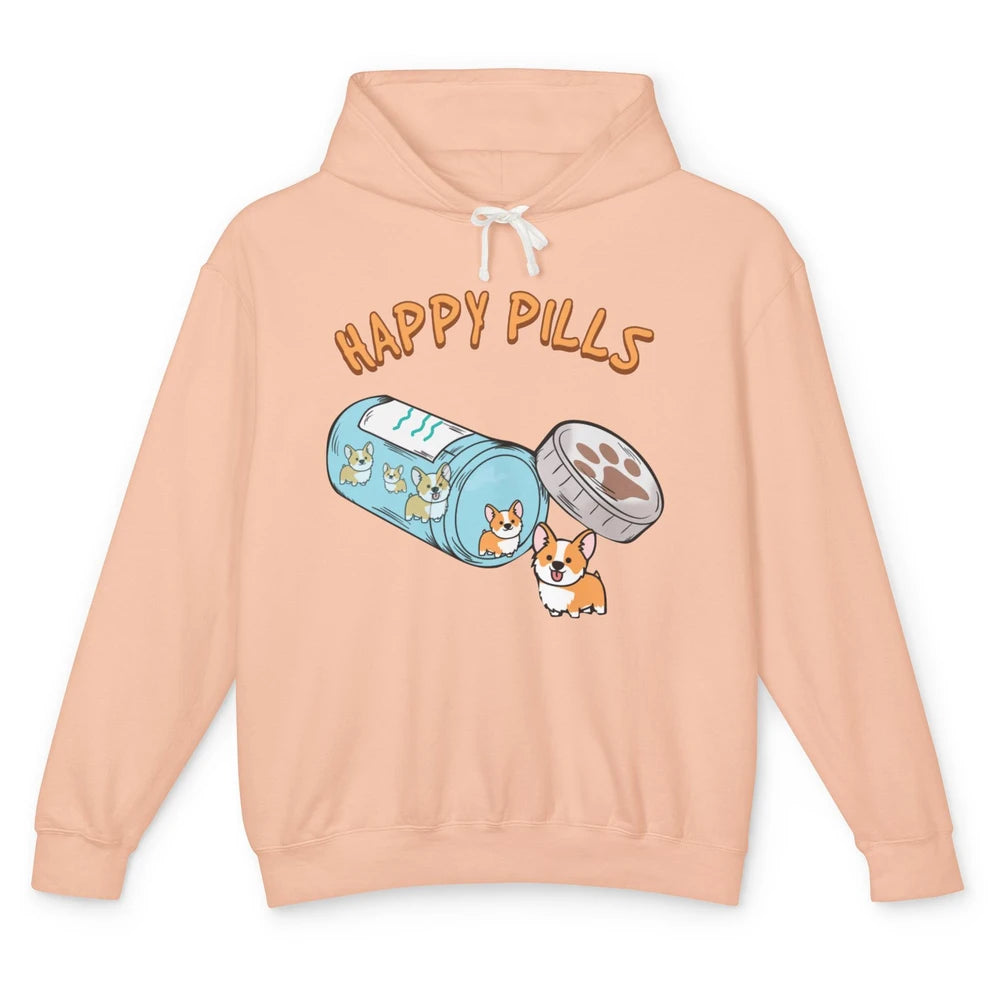 Happy Pills Corgis Cute Welsh Corgi Dog Funny Pet Puppy Unisex Lightweight Hoodie