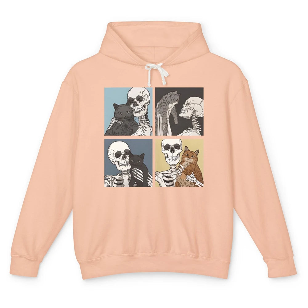 Skeleton And Cat Best Friends Kitten Funny Cats Lovers Gift Unisex Lightweight Hoodie