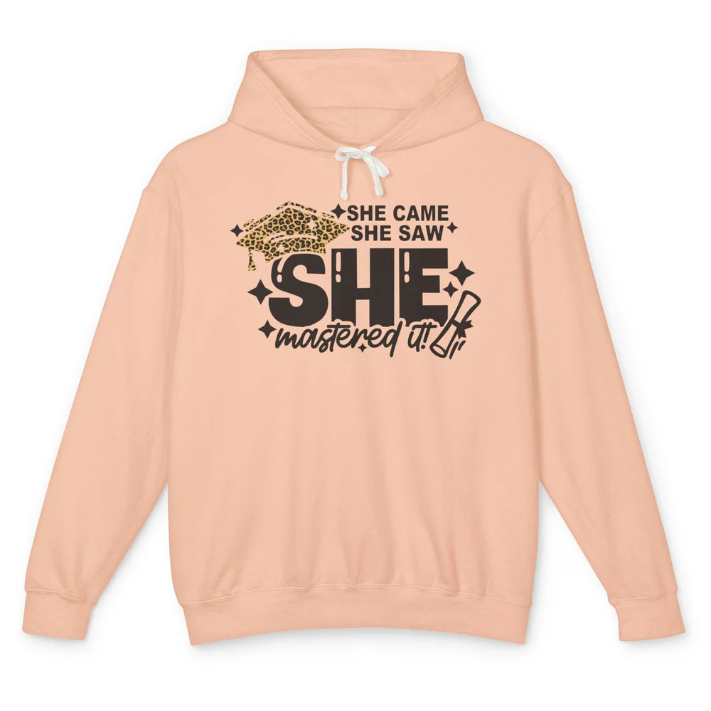 She Came She Saw She Mastered It Senior Graduation Leopard Unisex Lightweight Hoodie