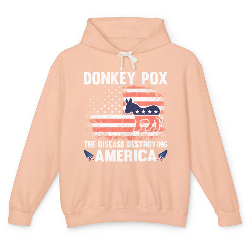 US Flag Donkey Pox The Disease Destroying America Democratic Unisex Lightweight Hoodie