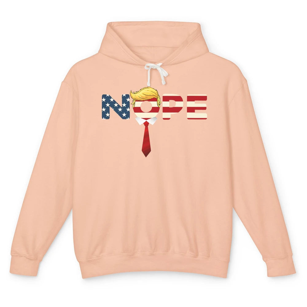 Funny Trump Face Nope Red Tie Sarcastic US Flag Politics Unisex Lightweight Hoodie