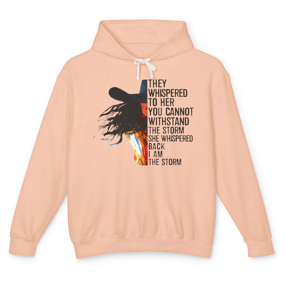 Retro Cowgirl She Whispered Back I Am The Storm Western Unisex Lightweight Hoodie