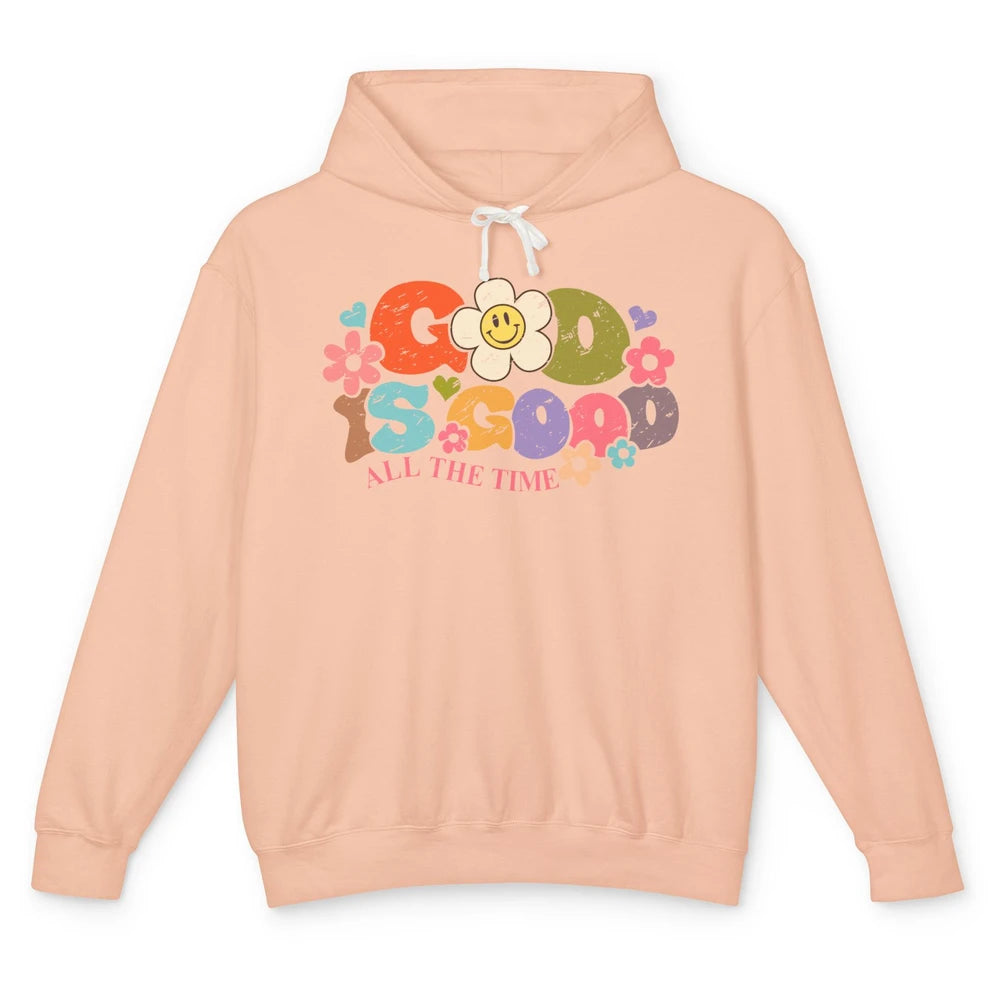 Retro Groovy God Is Good All The Time Christian Religious Unisex Lightweight Hoodie