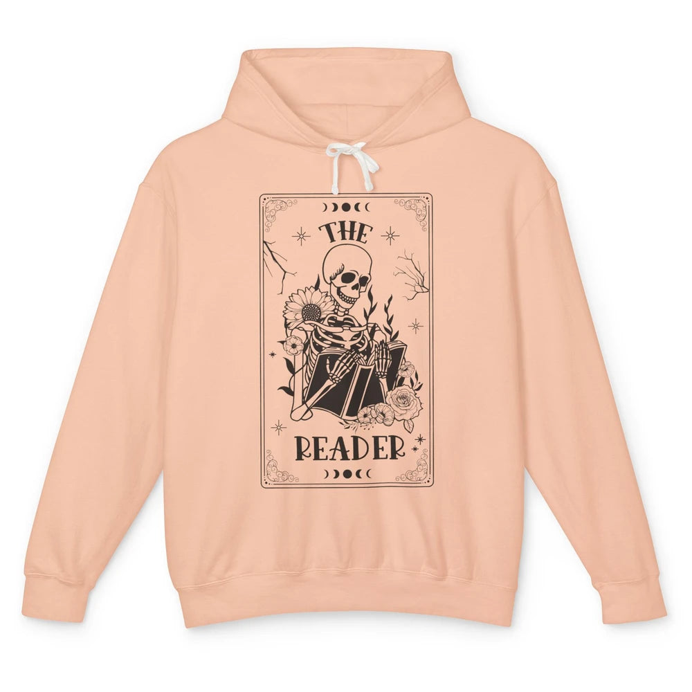 The Reader Skeleton Tarot Card Halloween Reader Book Lovers Unisex Lightweight Hoodie