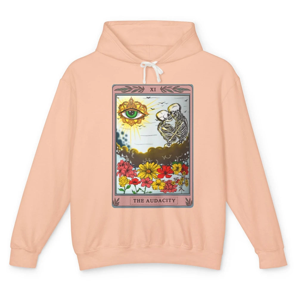 Retro Skeleton Riding Cloud The Audacity Tarot Card Rainbow Unisex Lightweight Hoodie