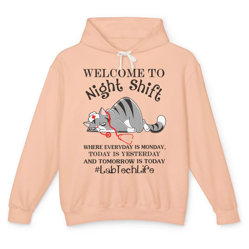 Funny Welcome To Night Shift Cat Lab Tech Medical Laboratory Unisex Lightweight Hoodie